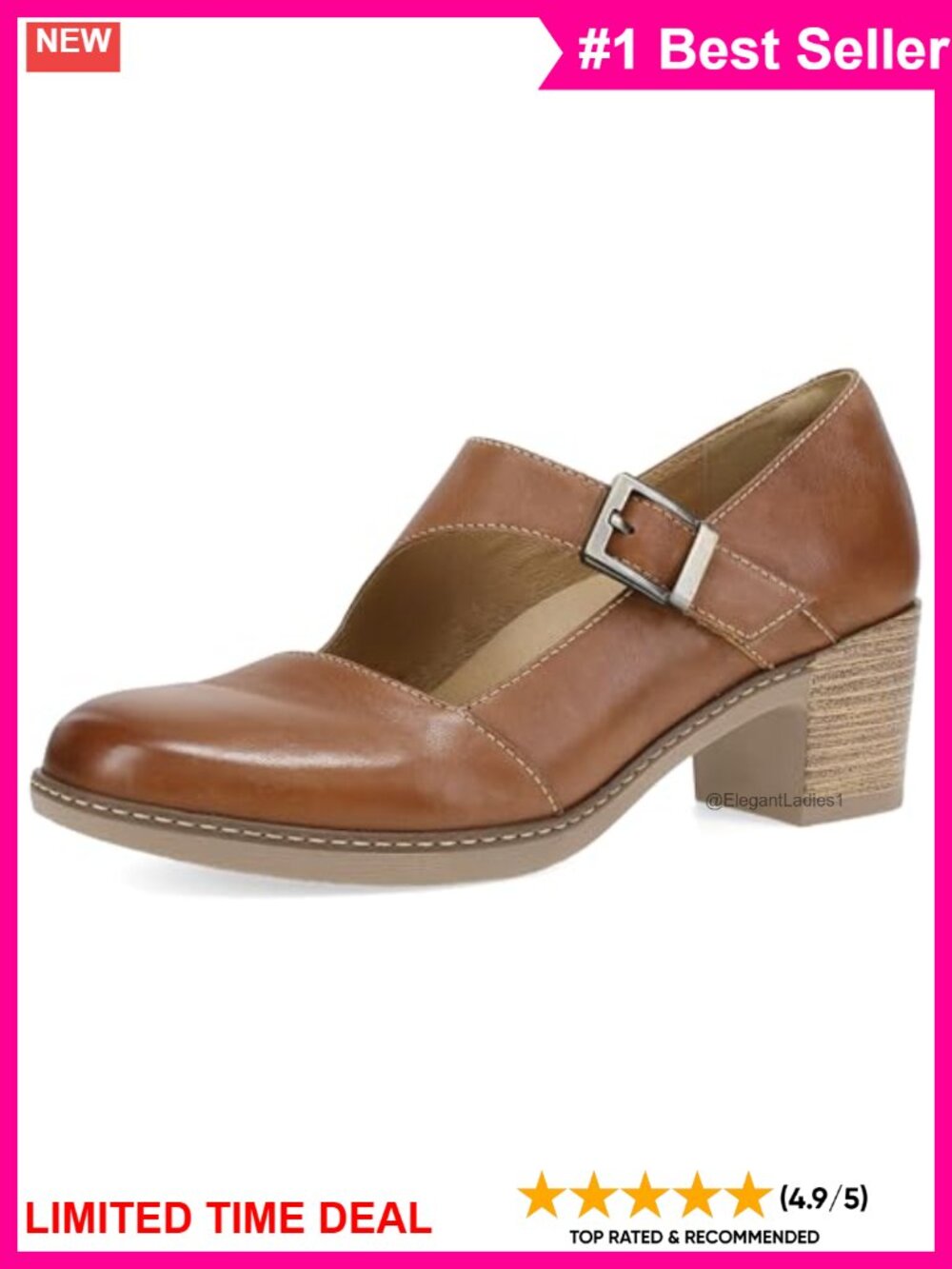 Dansko Marigold Women's Heeled Mary Jane Leather Hook & Loop Dress Shoe